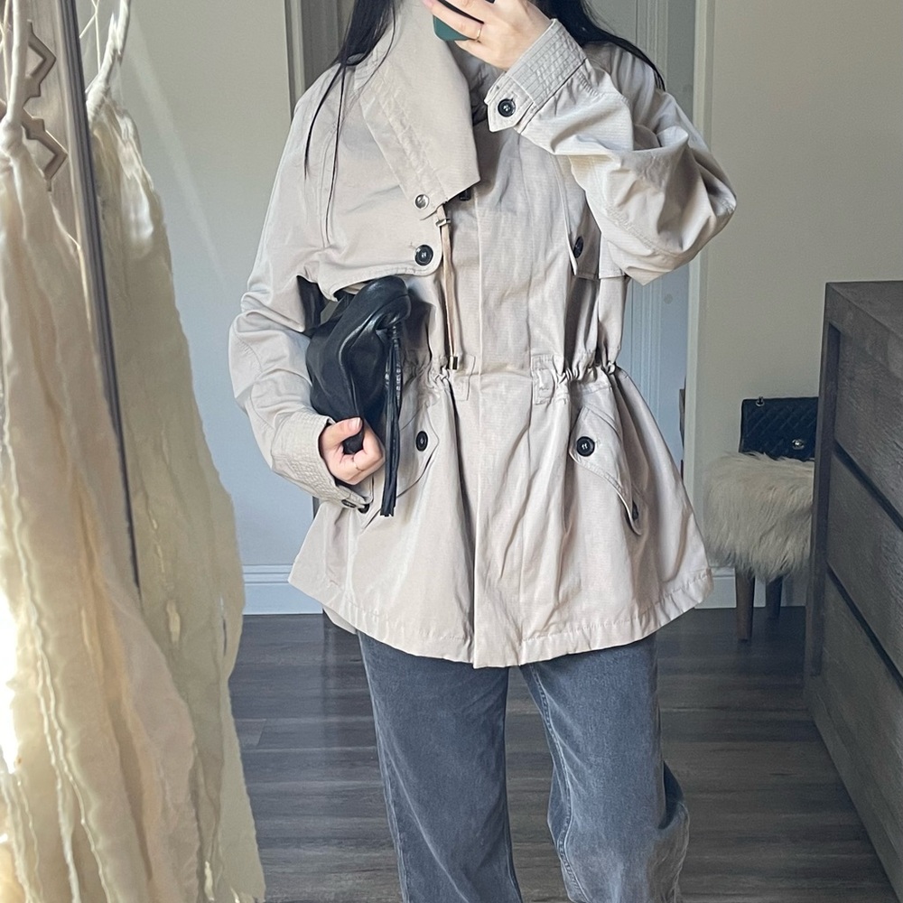 Zara Beige Utility Jacket Funnel Neck Collared Short Trench Coat XL oversized S
